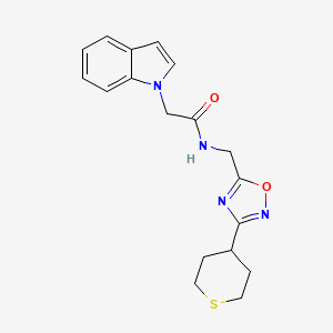molecular formula C18H20N4O2S B6425874 2-(1H-indol-1-yl)-N-{[3-(thian-4-yl)-1,2,4-oxadiazol-5-yl]methyl}acetamide CAS No. 2034536-65-5