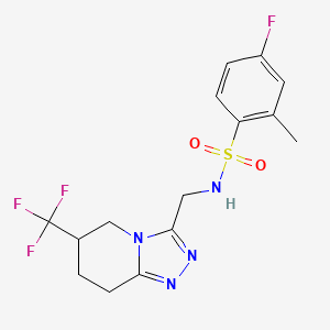 molecular formula C15H16F4N4O2S B6425893 4-fluoro-2-methyl-N-{[6-(trifluoromethyl)-5H,6H,7H,8H-[1,2,4]triazolo[4,3-a]pyridin-3-yl]methyl}benzene-1-sulfonamide CAS No. 2034381-38-7