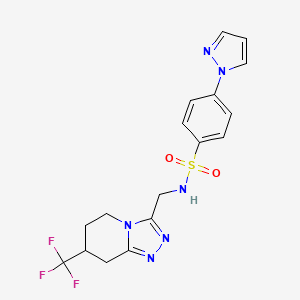 molecular formula C17H17F3N6O2S B6425894 4-(1H-pyrazol-1-yl)-N-{[7-(trifluoromethyl)-5H,6H,7H,8H-[1,2,4]triazolo[4,3-a]pyridin-3-yl]methyl}benzene-1-sulfonamide CAS No. 2034531-44-5