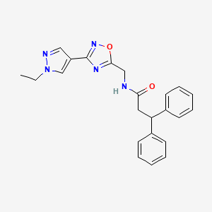 molecular formula C23H23N5O2 B6425929 N-{[3-(1-ethyl-1H-pyrazol-4-yl)-1,2,4-oxadiazol-5-yl]methyl}-3,3-diphenylpropanamide CAS No. 2034386-35-9