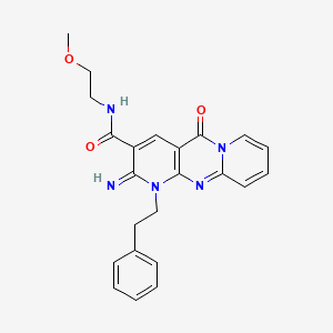 molecular formula C23H23N5O3 B6426021 6-imino-N-(2-methoxyethyl)-2-oxo-7-(2-phenylethyl)-1,7,9-triazatricyclo[8.4.0.0^{3,8}]tetradeca-3(8),4,9,11,13-pentaene-5-carboxamide CAS No. 4830-01-7