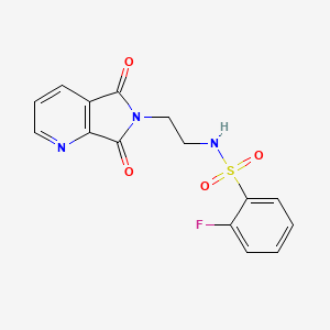 molecular formula C15H12FN3O4S B6426117 N-(2-{5,7-dioxo-5H,6H,7H-pyrrolo[3,4-b]pyridin-6-yl}ethyl)-2-fluorobenzene-1-sulfonamide CAS No. 2034538-02-6
