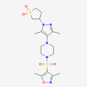 molecular formula C18H27N5O5S2 B6426298 3-(4-{4-[(3,5-dimethyl-1,2-oxazol-4-yl)sulfonyl]piperazin-1-yl}-3,5-dimethyl-1H-pyrazol-1-yl)-1lambda6-thiolane-1,1-dione CAS No. 1251575-91-3