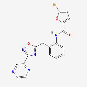 molecular formula C18H12BrN5O3 B6426497 5-bromo-N-(2-{[3-(pyrazin-2-yl)-1,2,4-oxadiazol-5-yl]methyl}phenyl)furan-2-carboxamide CAS No. 2034512-74-6