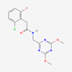 molecular formula C14H14ClFN4O3 B6426554 2-(2-chloro-6-fluorophenyl)-N-[(4,6-dimethoxy-1,3,5-triazin-2-yl)methyl]acetamide CAS No. 2034358-24-0