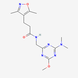molecular formula C15H22N6O3 B6426569 3-(3,5-dimethyl-1,2-oxazol-4-yl)-N-{[4-(dimethylamino)-6-methoxy-1,3,5-triazin-2-yl]methyl}propanamide CAS No. 2034350-24-6