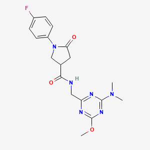 molecular formula C18H21FN6O3 B6426573 N-{[4-(dimethylamino)-6-methoxy-1,3,5-triazin-2-yl]methyl}-1-(4-fluorophenyl)-5-oxopyrrolidine-3-carboxamide CAS No. 2034350-37-1