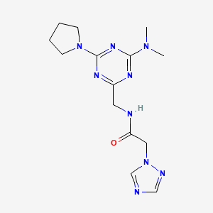 molecular formula C14H21N9O B6426629 N-{[4-(dimethylamino)-6-(pyrrolidin-1-yl)-1,3,5-triazin-2-yl]methyl}-2-(1H-1,2,4-triazol-1-yl)acetamide CAS No. 2034420-30-7