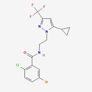 molecular formula C16H14BrClF3N3O B6426670 5-bromo-2-chloro-N-{2-[5-cyclopropyl-3-(trifluoromethyl)-1H-pyrazol-1-yl]ethyl}benzamide CAS No. 2329580-88-1