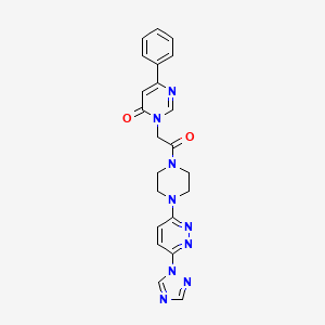 molecular formula C22H21N9O2 B6426704 3-(2-oxo-2-{4-[6-(1H-1,2,4-triazol-1-yl)pyridazin-3-yl]piperazin-1-yl}ethyl)-6-phenyl-3,4-dihydropyrimidin-4-one CAS No. 2034261-58-8