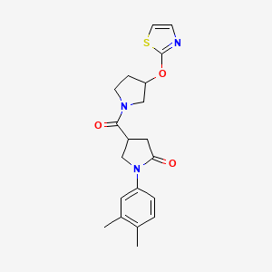 molecular formula C20H23N3O3S B6426749 1-(3,4-dimethylphenyl)-4-[3-(1,3-thiazol-2-yloxy)pyrrolidine-1-carbonyl]pyrrolidin-2-one CAS No. 2197754-93-9