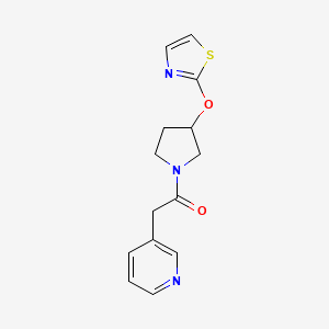molecular formula C14H15N3O2S B6426782 2-(pyridin-3-yl)-1-[3-(1,3-thiazol-2-yloxy)pyrrolidin-1-yl]ethan-1-one CAS No. 2202420-87-7