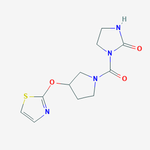 molecular formula C11H14N4O3S B6426796 1-[3-(1,3-thiazol-2-yloxy)pyrrolidine-1-carbonyl]imidazolidin-2-one CAS No. 2199305-21-8