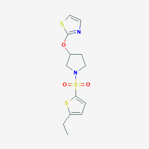 molecular formula C13H16N2O3S3 B6426804 2-({1-[(5-ethylthiophen-2-yl)sulfonyl]pyrrolidin-3-yl}oxy)-1,3-thiazole CAS No. 2200547-42-6