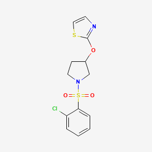 molecular formula C13H13ClN2O3S2 B6426805 2-{[1-(2-chlorobenzenesulfonyl)pyrrolidin-3-yl]oxy}-1,3-thiazole CAS No. 2201734-90-7