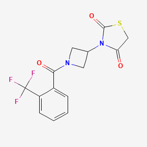 molecular formula C14H11F3N2O3S B6426846 3-{1-[2-(trifluoromethyl)benzoyl]azetidin-3-yl}-1,3-thiazolidine-2,4-dione CAS No. 2326702-04-7