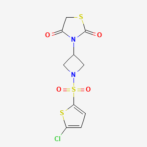 molecular formula C10H9ClN2O4S3 B6426849 3-{1-[(5-chlorothiophen-2-yl)sulfonyl]azetidin-3-yl}-1,3-thiazolidine-2,4-dione CAS No. 2325052-70-6