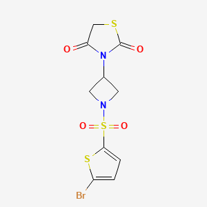 molecular formula C10H9BrN2O4S3 B6426854 3-{1-[(5-bromothiophen-2-yl)sulfonyl]azetidin-3-yl}-1,3-thiazolidine-2,4-dione CAS No. 2329550-77-6