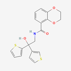 N-[2-hydroxy-2-(thiophen-2-yl)-2-(thiophen-3-yl)ethyl]-2,3-dihydro-1,4-benzodioxine-5-carboxamide