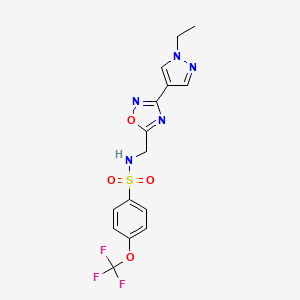 molecular formula C15H14F3N5O4S B6427260 N-{[3-(1-ethyl-1H-pyrazol-4-yl)-1,2,4-oxadiazol-5-yl]methyl}-4-(trifluoromethoxy)benzene-1-sulfonamide CAS No. 2034305-18-3