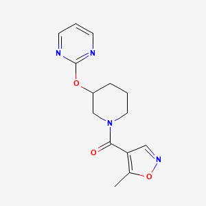molecular formula C14H16N4O3 B6427408 2-{[1-(5-methyl-1,2-oxazole-4-carbonyl)piperidin-3-yl]oxy}pyrimidine CAS No. 2034435-83-9