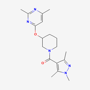 molecular formula C18H25N5O2 B6427426 2,4-dimethyl-6-{[1-(1,3,5-trimethyl-1H-pyrazole-4-carbonyl)piperidin-3-yl]oxy}pyrimidine CAS No. 2034316-28-2