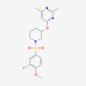 molecular formula C18H22FN3O4S B6427613 4-{[1-(3-fluoro-4-methoxybenzenesulfonyl)piperidin-3-yl]oxy}-2,6-dimethylpyrimidine CAS No. 2034333-08-7