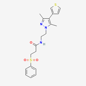 molecular formula C20H23N3O3S2 B6427650 3-(benzenesulfonyl)-N-{2-[3,5-dimethyl-4-(thiophen-3-yl)-1H-pyrazol-1-yl]ethyl}propanamide CAS No. 2034375-73-8