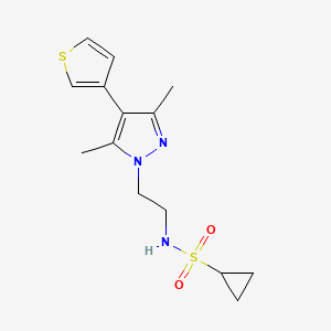 molecular formula C14H19N3O2S2 B6427658 N-{2-[3,5-dimethyl-4-(thiophen-3-yl)-1H-pyrazol-1-yl]ethyl}cyclopropanesulfonamide CAS No. 2034556-86-8