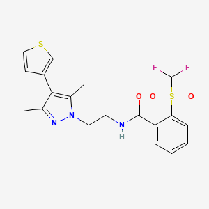 molecular formula C19H19F2N3O3S2 B6427793 2-difluoromethanesulfonyl-N-{2-[3,5-dimethyl-4-(thiophen-3-yl)-1H-pyrazol-1-yl]ethyl}benzamide CAS No. 2034507-76-9