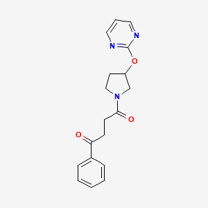 molecular formula C18H19N3O3 B6428149 1-phenyl-4-[3-(pyrimidin-2-yloxy)pyrrolidin-1-yl]butane-1,4-dione CAS No. 2034250-88-7