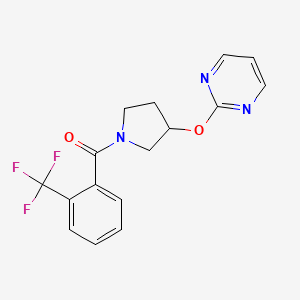 molecular formula C16H14F3N3O2 B6428155 2-({1-[2-(trifluoromethyl)benzoyl]pyrrolidin-3-yl}oxy)pyrimidine CAS No. 2034394-34-6