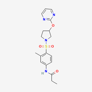 molecular formula C18H22N4O4S B6428177 N-(3-methyl-4-{[3-(pyrimidin-2-yloxy)pyrrolidin-1-yl]sulfonyl}phenyl)propanamide CAS No. 2034530-81-7