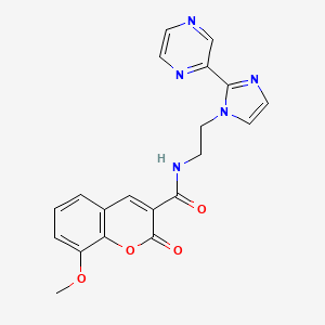 8-methoxy-2-oxo-N-{2-[2-(pyrazin-2-yl)-1H-imidazol-1-yl]ethyl}-2H-chromene-3-carboxamide