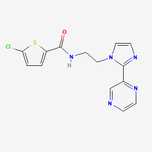molecular formula C14H12ClN5OS B6428288 5-chloro-N-{2-[2-(pyrazin-2-yl)-1H-imidazol-1-yl]ethyl}thiophene-2-carboxamide CAS No. 2034450-82-1