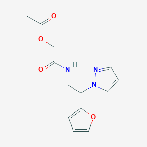 molecular formula C13H15N3O4 B6428408 {[2-(furan-2-yl)-2-(1H-pyrazol-1-yl)ethyl]carbamoyl}methyl acetate CAS No. 2034275-98-2