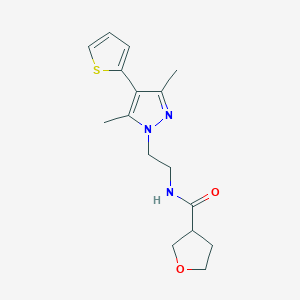 molecular formula C16H21N3O2S B6428425 N-{2-[3,5-dimethyl-4-(thiophen-2-yl)-1H-pyrazol-1-yl]ethyl}oxolane-3-carboxamide CAS No. 2034323-94-7