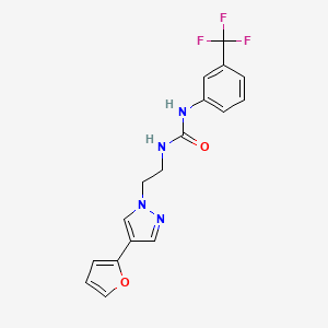 molecular formula C17H15F3N4O2 B6428441 3-{2-[4-(furan-2-yl)-1H-pyrazol-1-yl]ethyl}-1-[3-(trifluoromethyl)phenyl]urea CAS No. 2034327-73-4