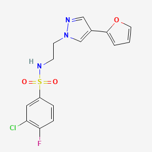molecular formula C15H13ClFN3O3S B6428449 3-chloro-4-fluoro-N-{2-[4-(furan-2-yl)-1H-pyrazol-1-yl]ethyl}benzene-1-sulfonamide CAS No. 2034352-48-0