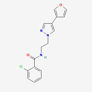 molecular formula C16H14ClN3O2 B6428467 2-chloro-N-{2-[4-(furan-3-yl)-1H-pyrazol-1-yl]ethyl}benzamide CAS No. 2034377-34-7