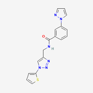 molecular formula C17H14N6OS B6428663 3-(1H-pyrazol-1-yl)-N-{[1-(thiophen-2-yl)-1H-1,2,3-triazol-4-yl]methyl}benzamide CAS No. 2034518-81-3