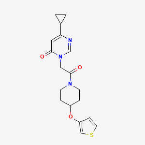 molecular formula C18H21N3O3S B6428762 6-cyclopropyl-3-{2-oxo-2-[4-(thiophen-3-yloxy)piperidin-1-yl]ethyl}-3,4-dihydropyrimidin-4-one CAS No. 2034562-24-6