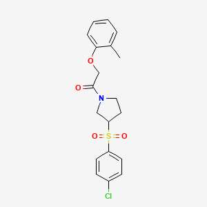 molecular formula C19H20ClNO4S B6428975 1-[3-(4-chlorobenzenesulfonyl)pyrrolidin-1-yl]-2-(2-methylphenoxy)ethan-1-one CAS No. 1706192-24-6