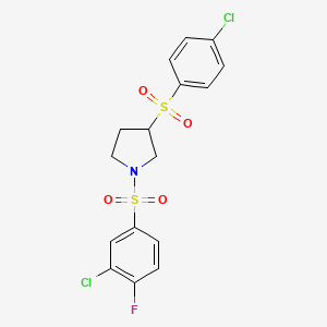 molecular formula C16H14Cl2FNO4S2 B6429008 1-(3-chloro-4-fluorobenzenesulfonyl)-3-(4-chlorobenzenesulfonyl)pyrrolidine CAS No. 1706044-00-9