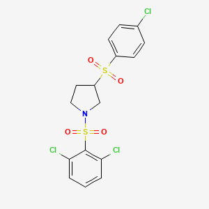 molecular formula C16H14Cl3NO4S2 B6429039 3-(4-chlorobenzenesulfonyl)-1-(2,6-dichlorobenzenesulfonyl)pyrrolidine CAS No. 1705265-96-8