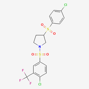 molecular formula C17H14Cl2F3NO4S2 B6429052 1-[4-chloro-3-(trifluoromethyl)benzenesulfonyl]-3-(4-chlorobenzenesulfonyl)pyrrolidine CAS No. 1704612-07-6
