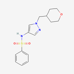 molecular formula C15H19N3O3S B6429236 N-{1-[(oxan-4-yl)methyl]-1H-pyrazol-4-yl}benzenesulfonamide CAS No. 1705204-37-0