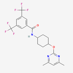 molecular formula C21H21F6N3O2 B6429315 N-{4-[(4,6-dimethylpyrimidin-2-yl)oxy]cyclohexyl}-3,5-bis(trifluoromethyl)benzamide CAS No. 2741908-18-7