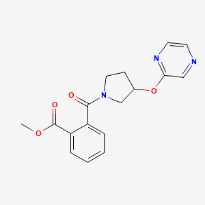 molecular formula C17H17N3O4 B6429339 methyl 2-[3-(pyrazin-2-yloxy)pyrrolidine-1-carbonyl]benzoate CAS No. 1705525-17-2