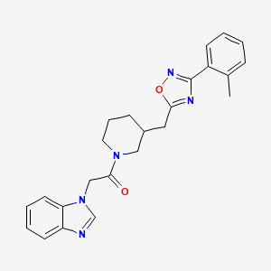 molecular formula C24H25N5O2 B6429390 2-(1H-1,3-benzodiazol-1-yl)-1-(3-{[3-(2-methylphenyl)-1,2,4-oxadiazol-5-yl]methyl}piperidin-1-yl)ethan-1-one CAS No. 1706306-96-8